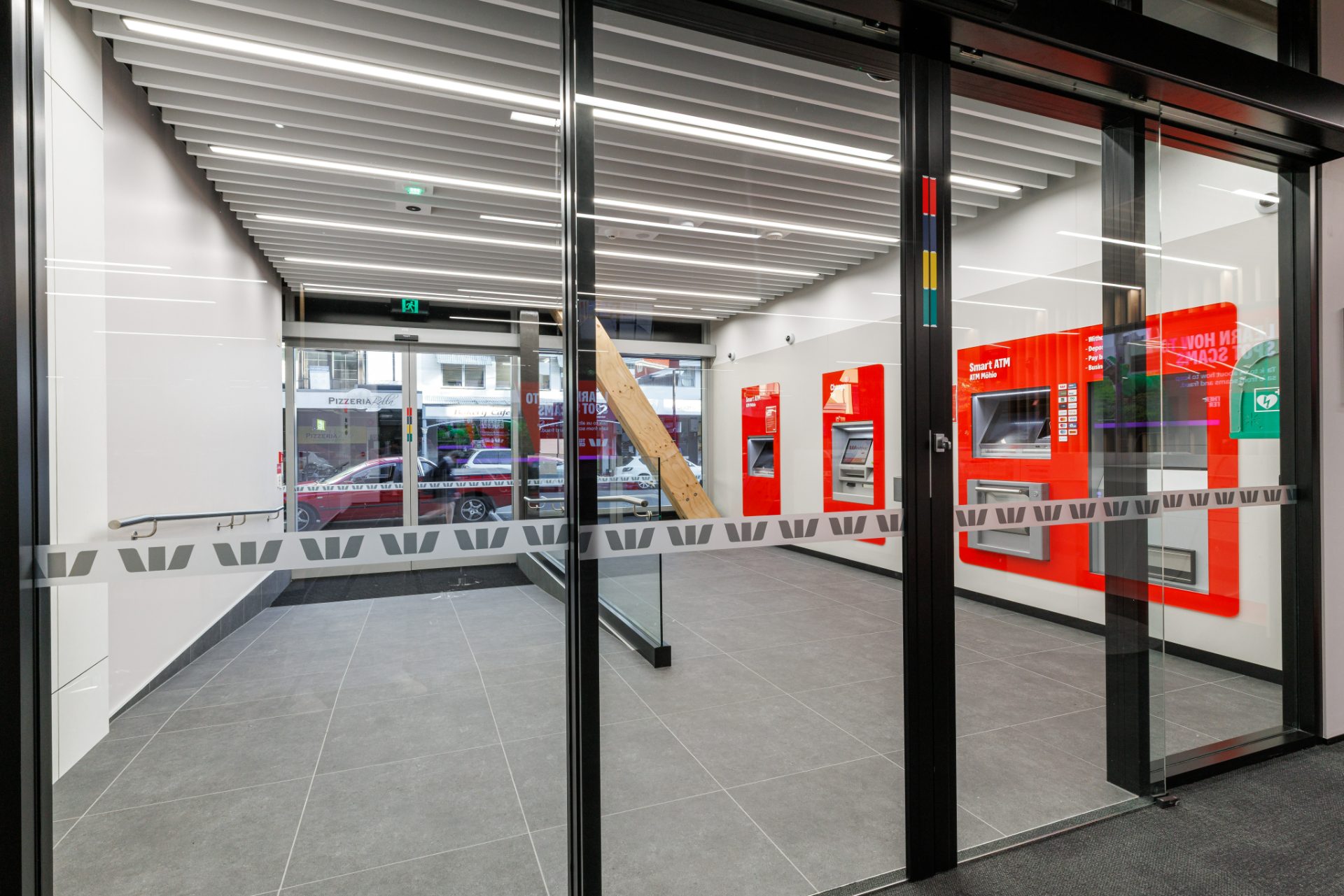 Banking hall with timber slat feature wall